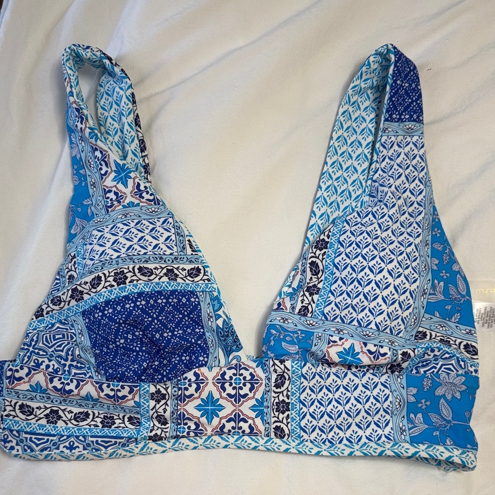 Blue Patterned Bikini Top Reversible